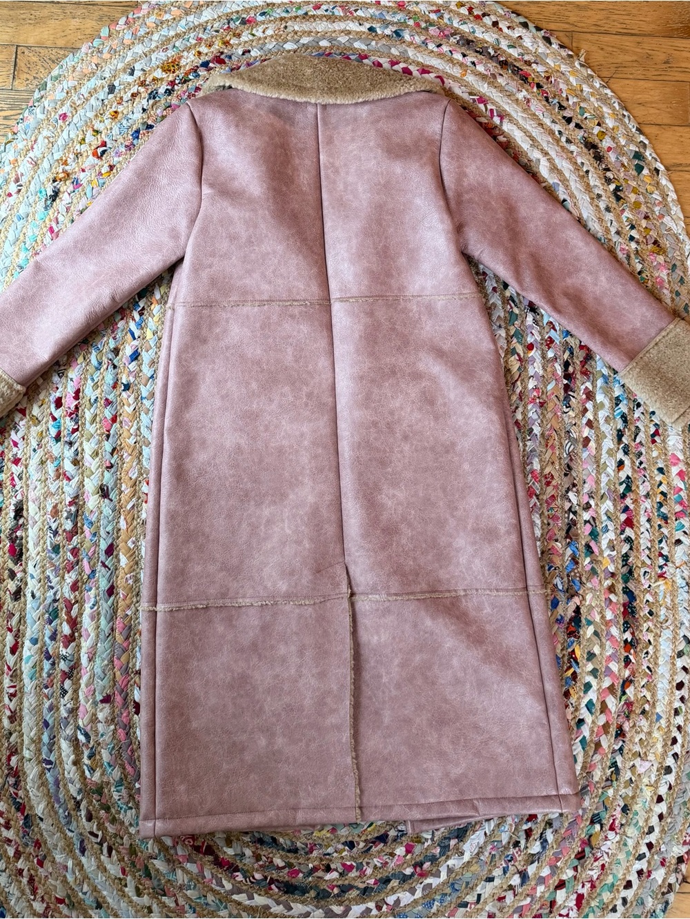 Kimchi Blue Dusty Pink Faux-Shearling Long Trench Coat - Picture 6 of 9